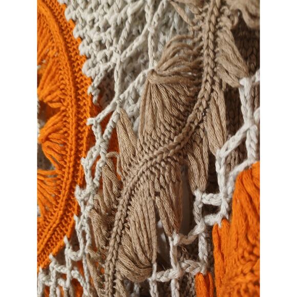 Vntg 90s Crochet Top Hairpin Lace Overlay Sweater Sz M Gray Orange Hippie Gypsy - Picture 7 of 15